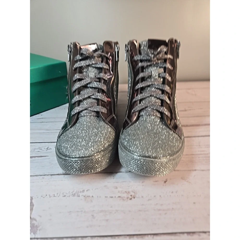 Lauren Lorraine Skippy Sz 10 Pewter High Top Sneaker Bling‎ Sparkle Fabulous